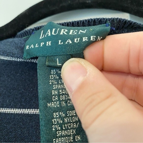 Lauren Ralph Lauren Silk Blend Nautical Preppy Academia Navy Striped Cardigan L - Picture 4 of 8